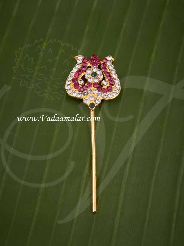 Trishul Thiri Small Soolam for Weapon Jewellery with Stones 3 inches