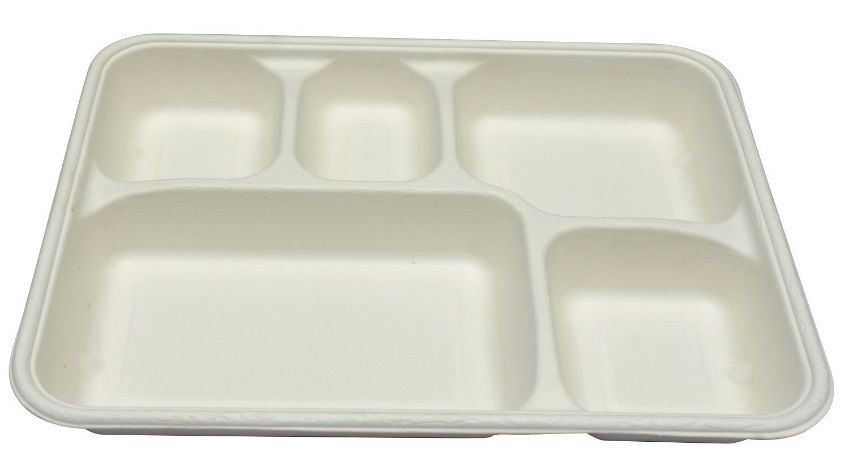 5 Compartment Food Tray Sugarcane Paper Plate-10 pcs
