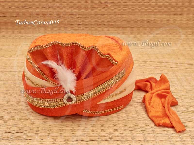 Orange Gold Color Turban Crown with gold trim, Bollywood, weddings , fancy dress