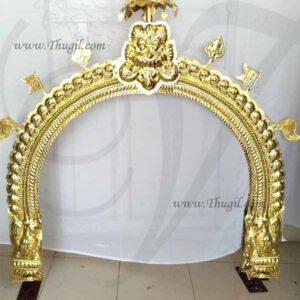 Temple Prabhavali Brass Thiruvachi Arch Gold Plated Topped with Umbrella 48 inches