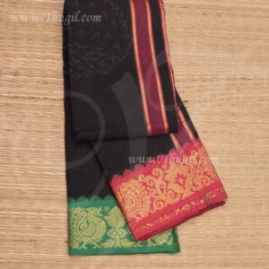 Peacock Design Red with Green Border Black Cotton Angavastram Iyappan Thundu