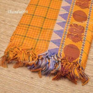 Orange Checked Design Pure Cotton Angavastram for Dothi Towel Poojari iyer Thundu