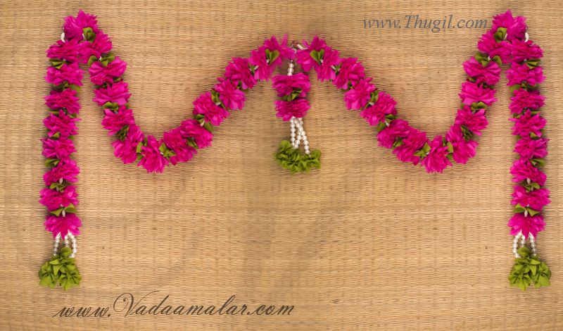 Elegant pink and green colour door window mandap decoration hanging Toran Tapestry