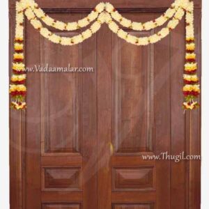 Toran Yellow with Maroon Door Hanging Toranam Indian Style Flowers For Decoration 26 inches
