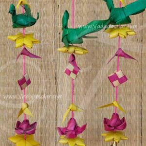 Hand Made Palm Leaf Parrot Lotus Hanging Indian Style 12 inches, 6 pieces