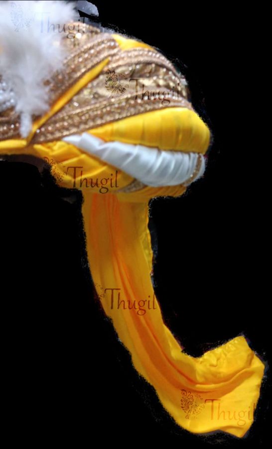 Yellow Color Turban Crown with Gold Trim, Bollywood, Weddings,Fancy Dress 4 inches