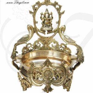 20" Ganesha Brass Uruli Floating Flower Arrangement Vessel