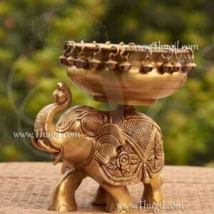 Uruli with Elephant Brass Flower Arrangement Pot 7.5 Inches