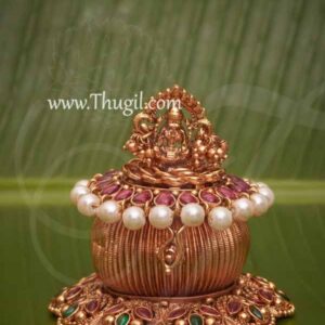 Brass Kumkum Ruby stone Box Gift Holder 2.5"