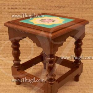 Chettinad style wooden stand with Ceramic center made of Teak Wood 10 inches