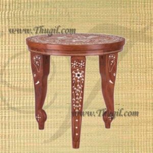 Coffee Table Sheesham Wooden Elephant Inlay Work Round 12 inches