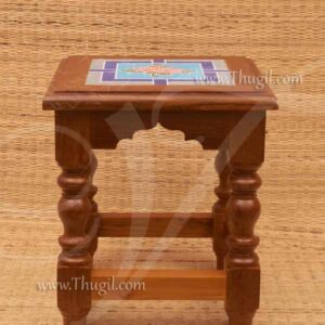 Chettinad style wooden stand with Ceramic center made of Teak Wood 10 inches