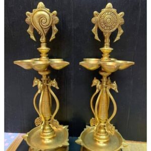 18 inches tall Brass Shangu Chakaram Standing South Indian Diya