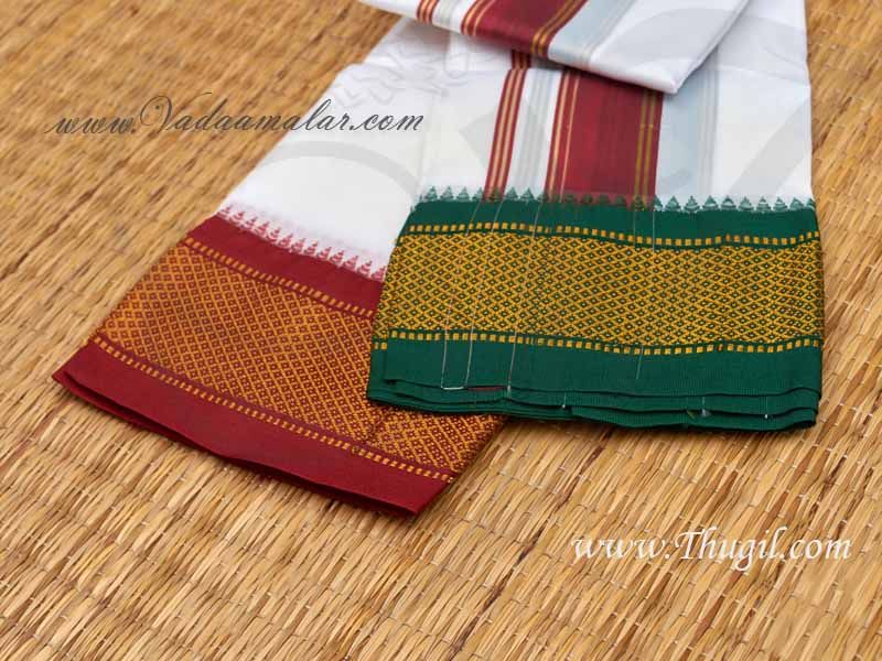 1.80 Meter Hindu Puja White Colour Poly Cotton Dothi Dhoti Vesti Chadar