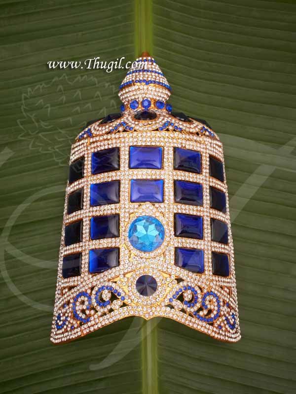 Half Crown White with Blue Color Mukut For Hindu God Goddess 6 inches