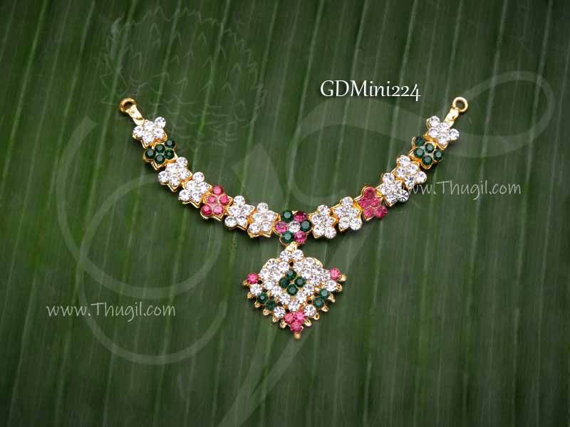 Necklace Small Size Multi Colour Stones Deity Jewellery For Hindu Small Idols 2.5 inches