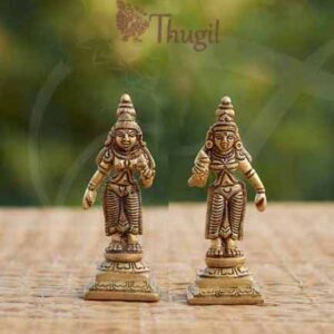 Brass Statue of Valli Daivanai SriDevi and BhoDevi 3" Pure Carved