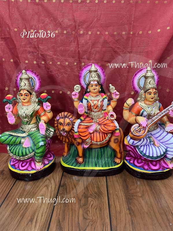 Lakshmi Durga Sarashwathi statue paper mache idol 15 inches