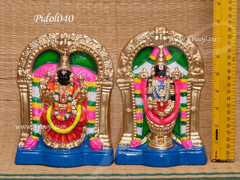 South Indian Arts Handmade Paper Mache Venkateswara with Padmavati Idol
