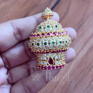 Small Kreedam White Ruby Emerald Stones Half Crown for God Statues 2 inches