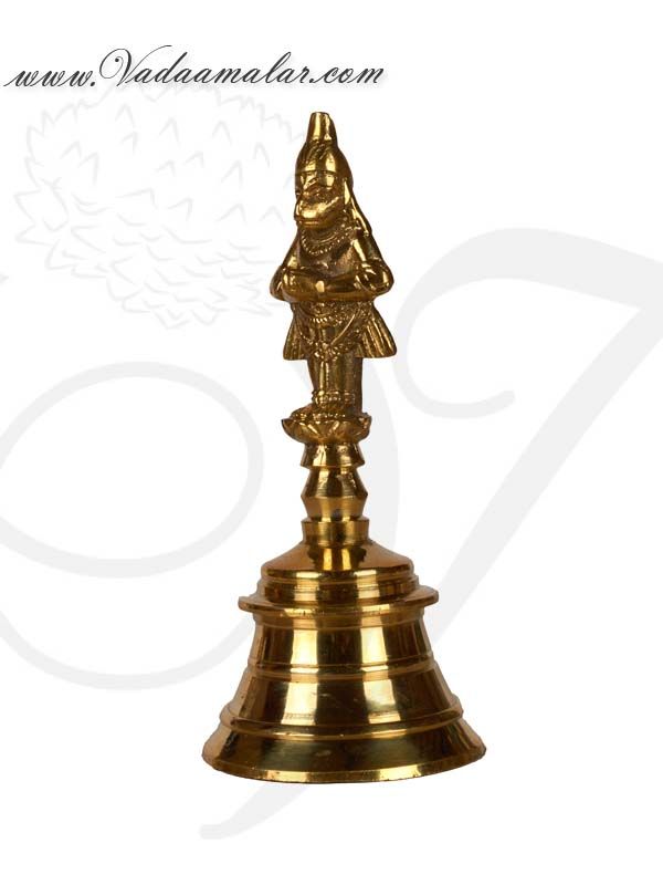 Brass Puja Bell Bells with Lord Hanuman Indian Mani 4.5 inches