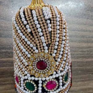 Andal Muthu Kreedam Goddess God Cloth Velvet Crown Pearl Mukut 6 Inches