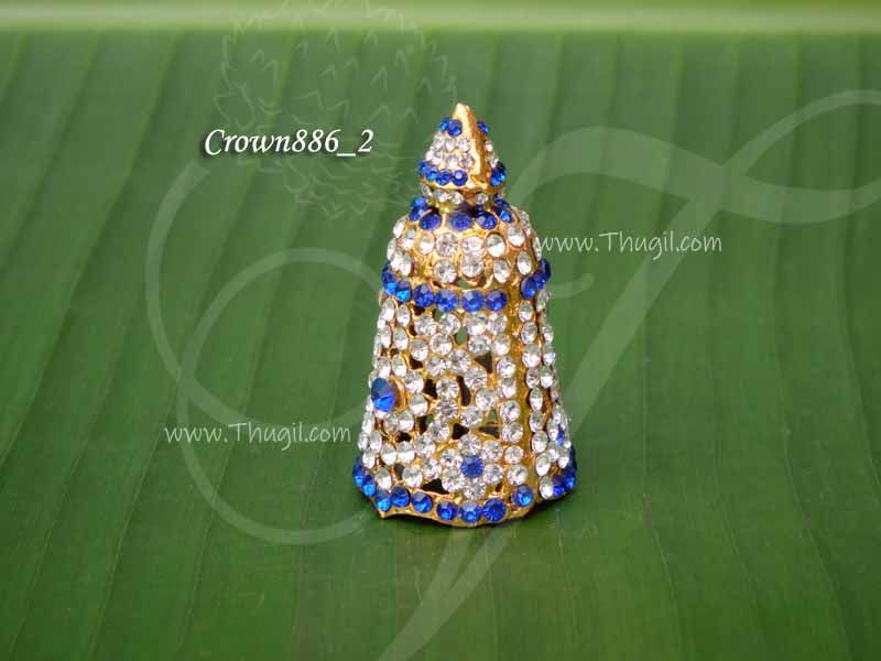 Kireedam White with Blue Stones Small Mukut for Statues 2 Inches