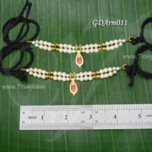 Armlet Small Vanki Green Stone Pearls Baju Bandh Statue Idols 4 inches