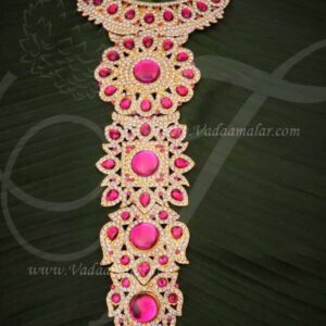 Centre Piece Long Necklace White with Pink Swamy Haram for GOD 12 Inches