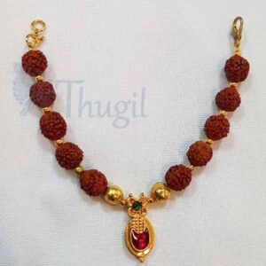Small size deity rudraksha with Gold Beads Necklace Jewellery for Lord Shiva 3.5 Inches