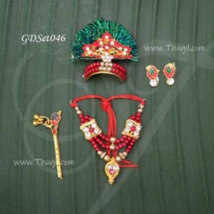 Necklace Set Lord Krishna Idols Kreedam Earring Flute For Small Deity