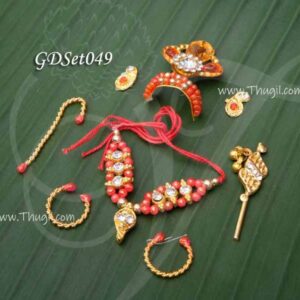 Necklace Set Lord Krishna Idols Kreedam Earring Flute For Small Deity