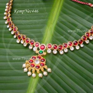Choker Red Kemp Amman Temple jewellery Short Necklace 5 inches