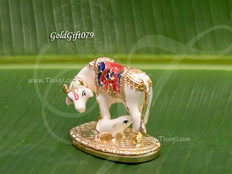 Cow Calf Kamathenu White Ceramic Gift Items 2 inches
