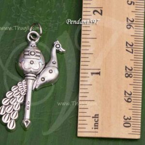 Pendant Murugan Vel With Peacock Silver Polish Dollar 1.8 inches